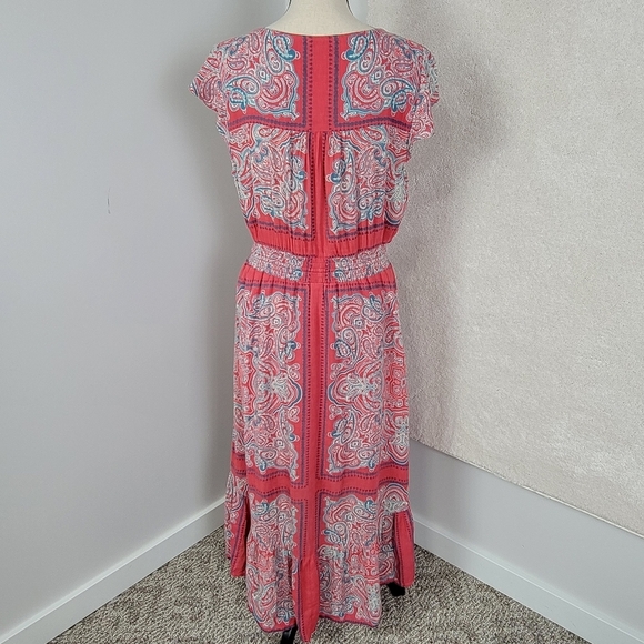 Lucky Brand Red Multi Color Bohemian Felice Printed High-Low Midi Dress Sz L - Picture 4 of 14